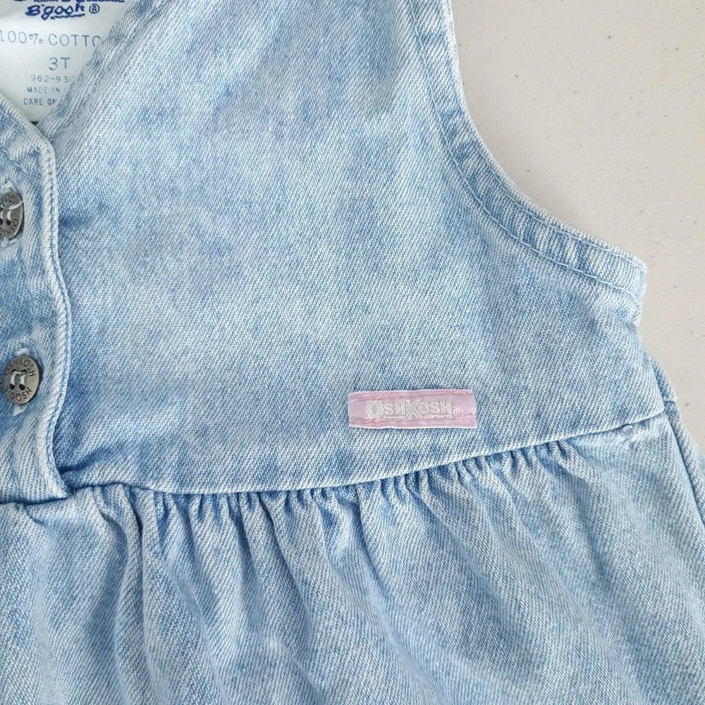Vintage OshKosh B'gosh Denim Sundress Girls 3T Light Wash Knee Length USA 90s